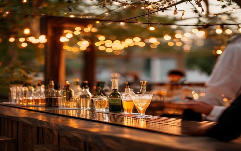 Golden-hour event bar setup